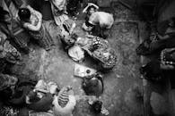 Aerial view of a Hindu ceremony with women and children in Barabanki, India.